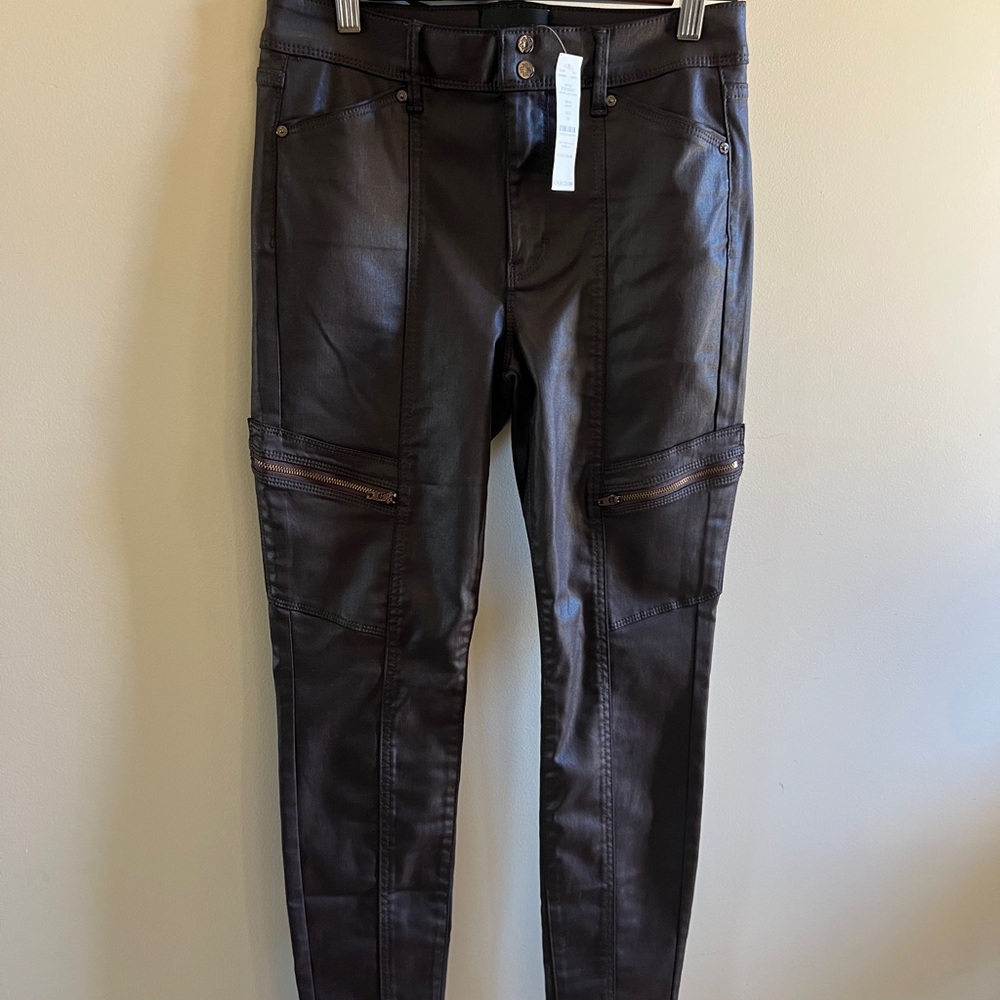 White House Black Market Coated Denim Cabernet, High Waist Skinny Jean 4S NWT